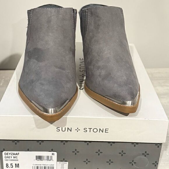 Sun+Stone Womens Deyzaa grey Metallic Pointed Toe Slip-On heels Mules Shoes 8.5 - Picture 6 of 8
